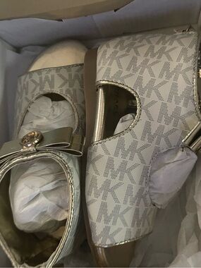 Michael Kors White Logo Mary Jane with Gold Accents